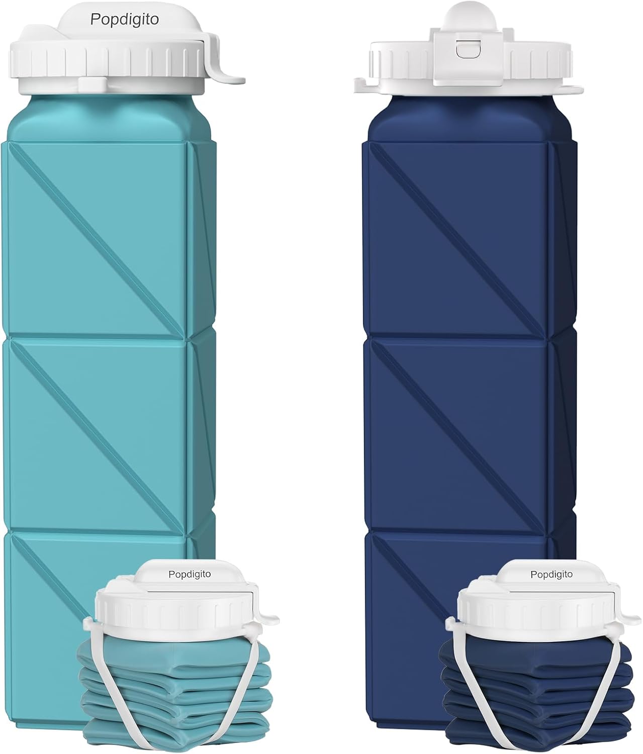 2 pack Collapsible Water Bottles Leakproof Lid –Food-Grade BPA-Free Silicone Travel Bottles –Foldable Water Bottle 610ml &straw for Outdoor Travel Gym,Hiking,Sports,Camping,Biking Reusable