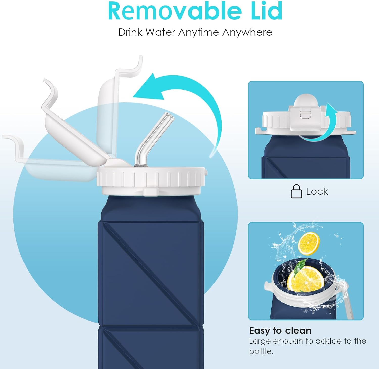 2 pack Collapsible Water Bottles Leakproof Lid –Food-Grade BPA-Free Silicone Travel Bottles –Foldable Water Bottle 610ml &straw for Outdoor Travel Gym,Hiking,Sports,Camping,Biking Reusable - Image 6