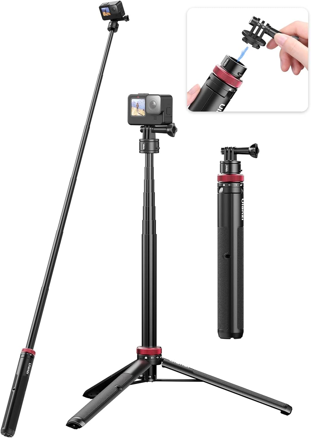 57in Selfie Stick Tripod - ULANZI Go Quick II Extendable Tripod Stand Magnetic Suction Quick Release Vlog Accessories Handle for GoPro Hero 11 10 9 8 7 6 5/Max/DJI OSMO Action Cam