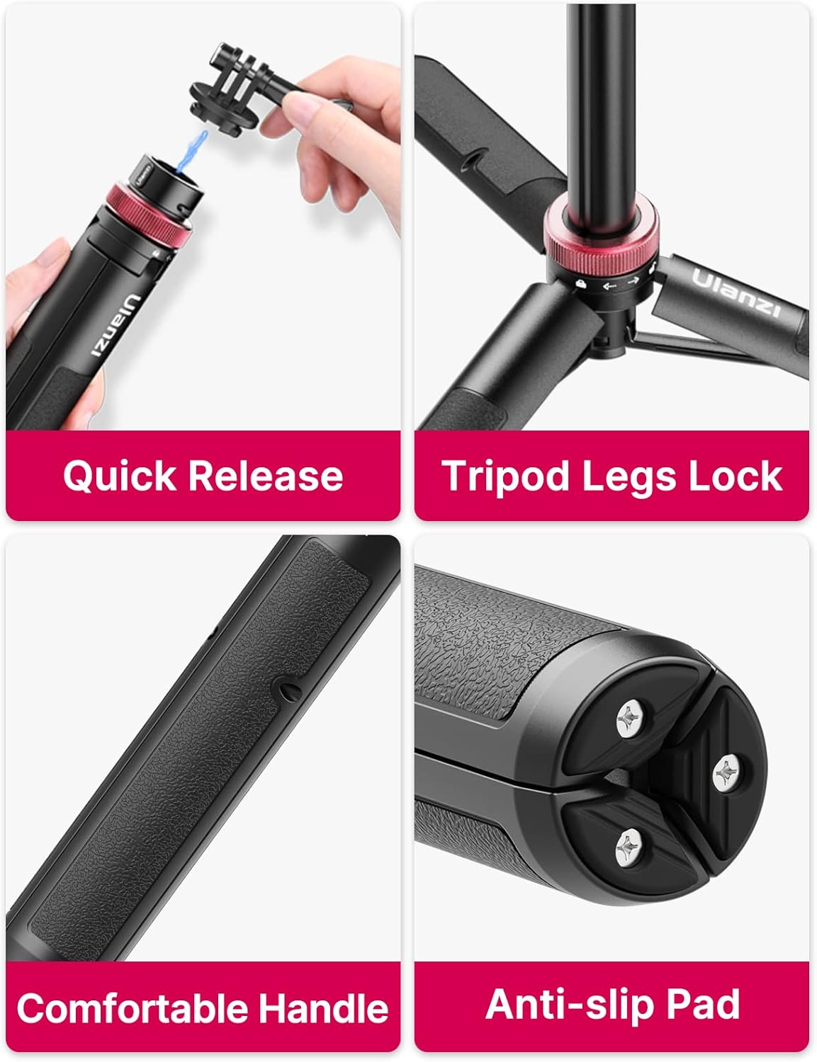 57in Selfie Stick Tripod - ULANZI Go Quick II Extendable Tripod Stand Magnetic Suction Quick Release Vlog Accessories Handle for GoPro Hero 11 10 9 8 7 6 5/Max/DJI OSMO Action Cam - Image 5