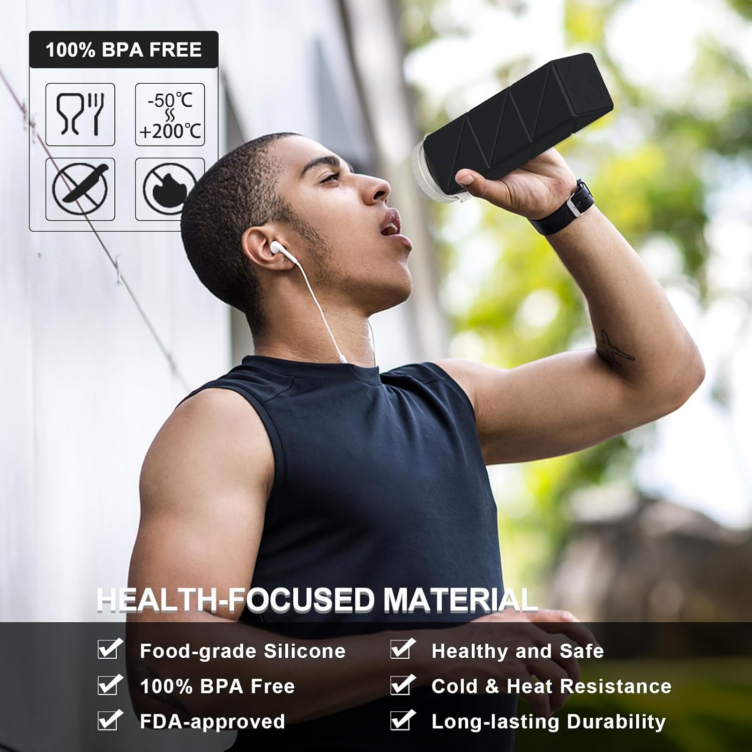 Collapsible Water Bottles for Travel – 6 Pack 24oz Foldable Water Bottle with Leakproof Lid, Food-Grade Silicone Portable Reusable BPA-Free Water Bottle for Hiking,Sports,Camping,Biking - Image 2