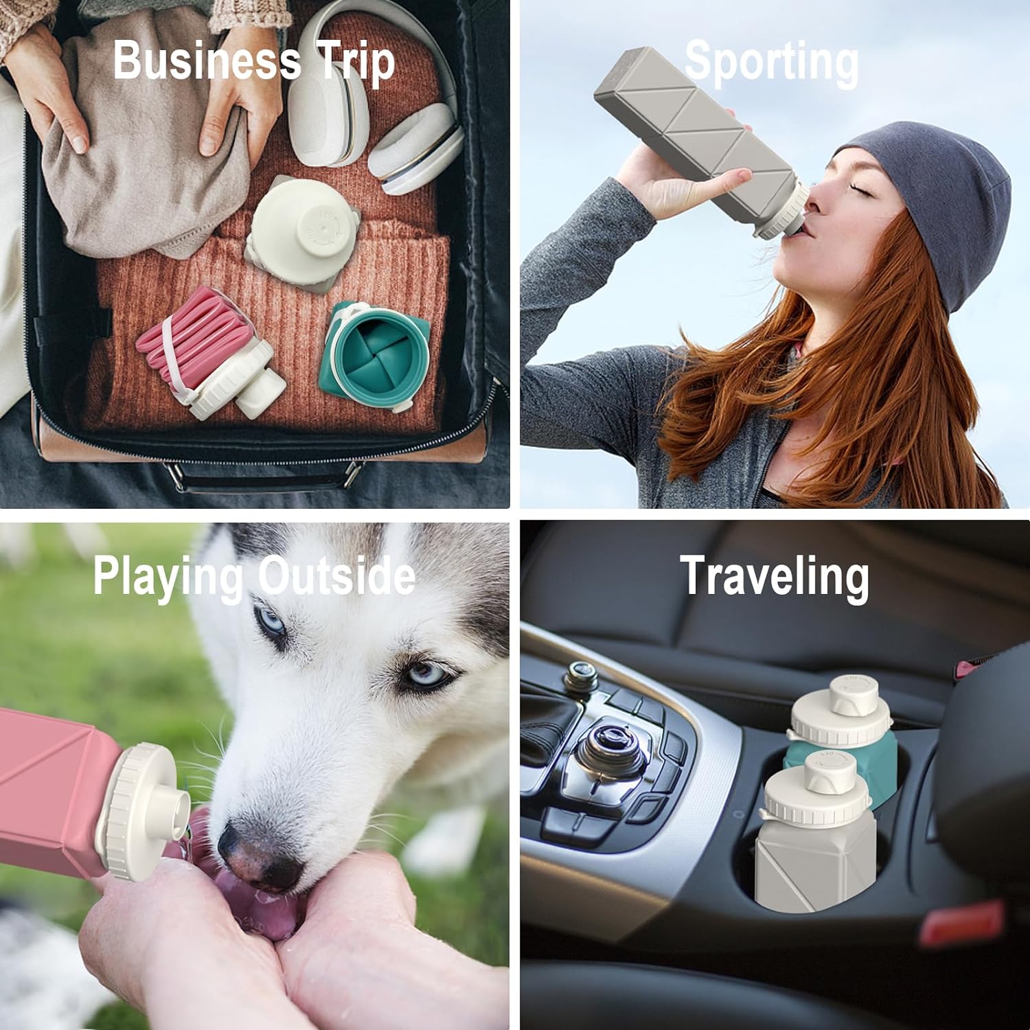 Collapsible Water Bottle, Portable Food Grade Silicone Foldable Travel Reusable Leak Proof Water Bottles for Traveling Running Fitness BPA Free, 20oz, Blue - Image 6