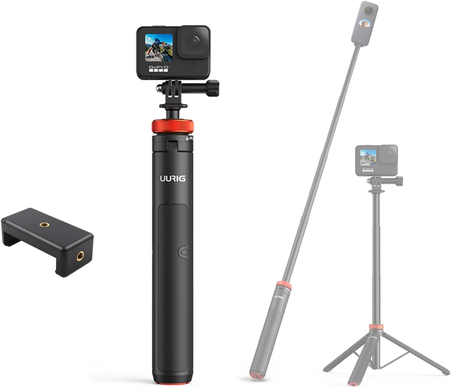O'woda Camera Selfie Stick Tripod with Smartphone Adapter for GoPro Hero 12/11/10/9/ 8/7/ DJI Action 3/ Insta360X4/ X3/ ONE X2 Accessory
