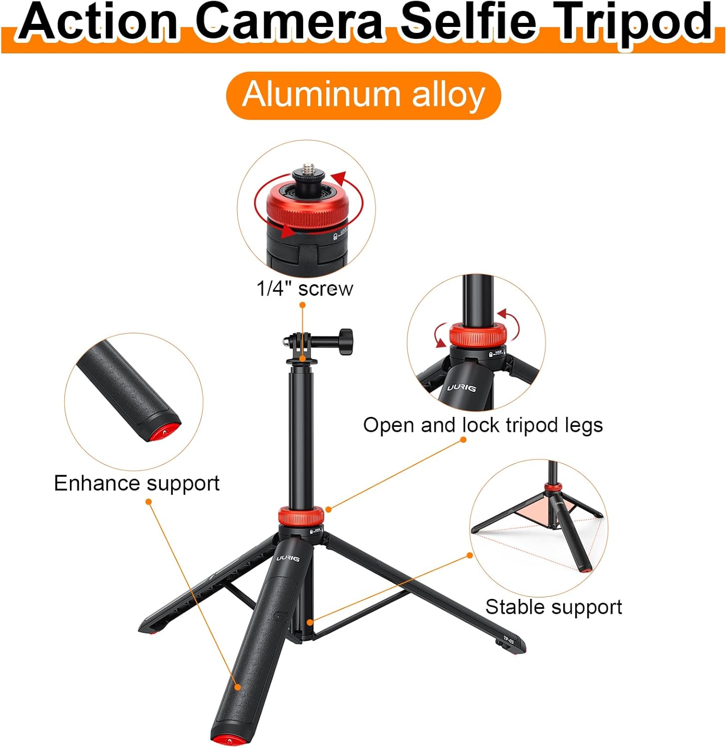 O'woda Camera Selfie Stick Tripod with Smartphone Adapter for GoPro Hero 12/11/10/9/ 8/7/ DJI Action 3/ Insta360X4/ X3/ ONE X2 Accessory - Image 2