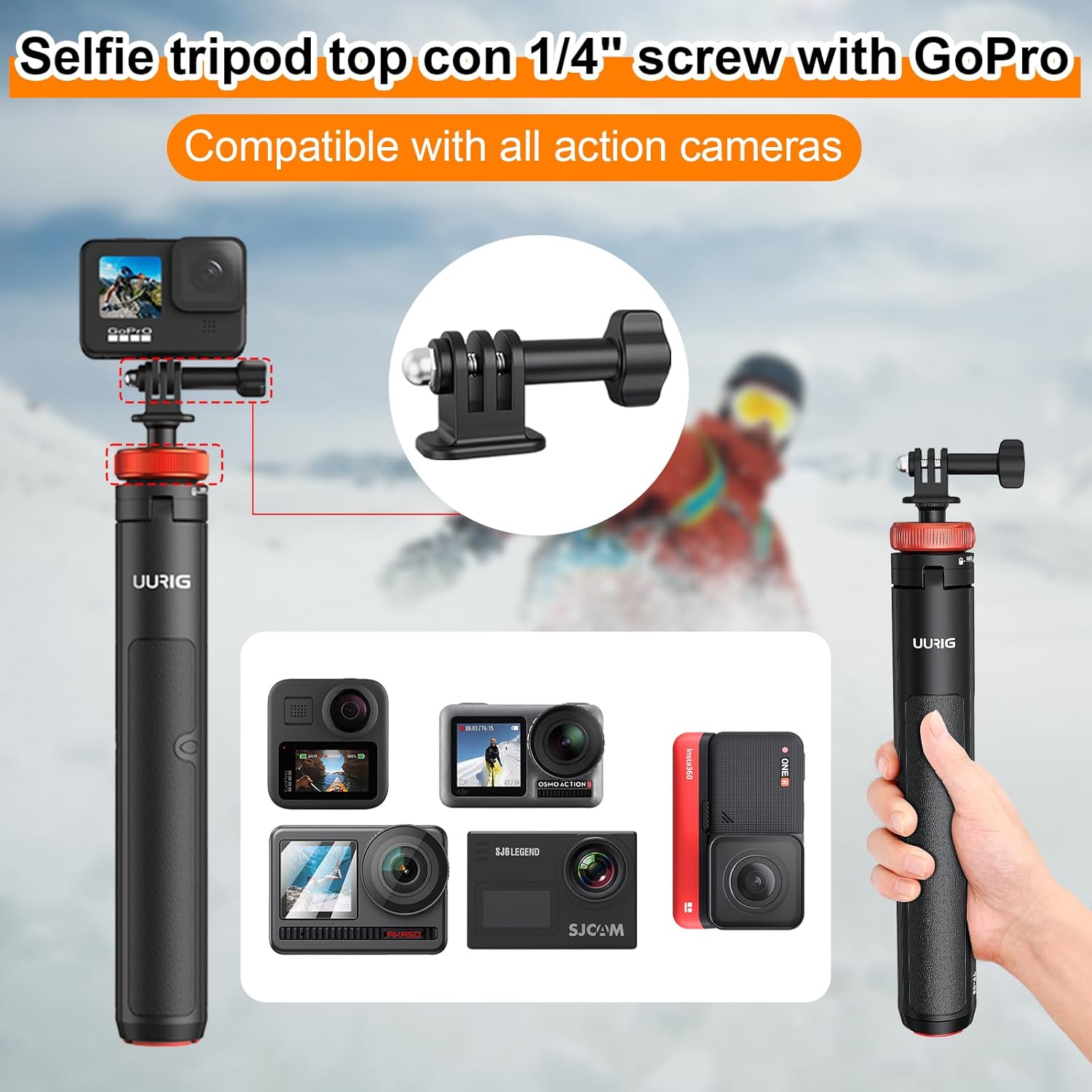 O'woda Camera Selfie Stick Tripod with Smartphone Adapter for GoPro Hero 12/11/10/9/ 8/7/ DJI Action 3/ Insta360X4/ X3/ ONE X2 Accessory - Image 3