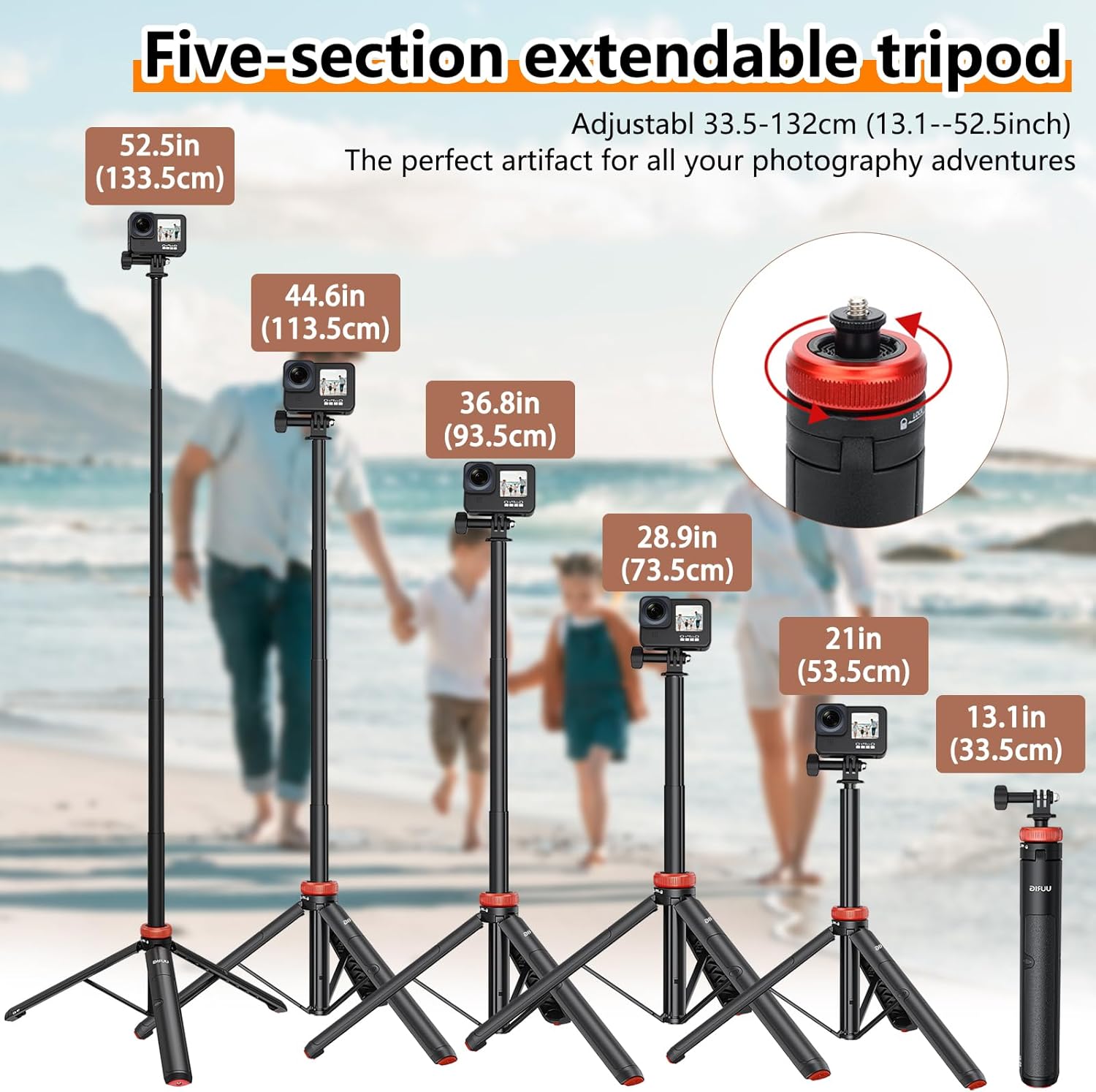 O'woda Camera Selfie Stick Tripod with Smartphone Adapter for GoPro Hero 12/11/10/9/ 8/7/ DJI Action 3/ Insta360X4/ X3/ ONE X2 Accessory - Image 4