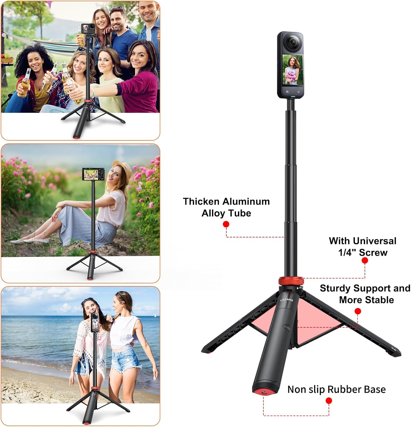 O'woda Camera Selfie Stick Tripod with Smartphone Adapter for GoPro Hero 12/11/10/9/ 8/7/ DJI Action 3/ Insta360X4/ X3/ ONE X2 Accessory - Image 5