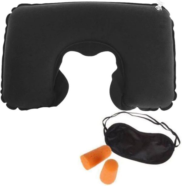 Zento Deals Inflatable Neck Pillow Eye Mask and Earplug Set for Travelling - Lightweight Portable Pillow Eye Mask and Hearing Protection Earplugs for Resting – Premium Quality Ultralight and Compact